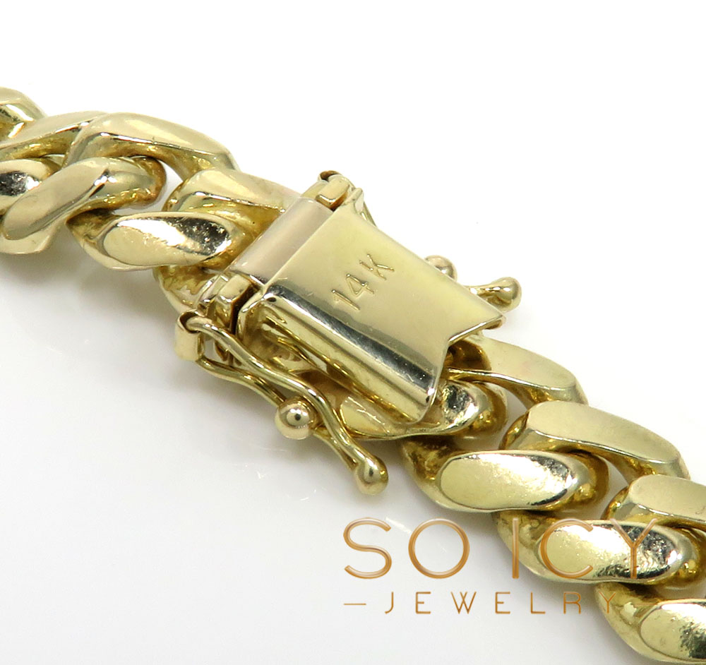 14k solid yellow gold diamond miami bracelet 7.50inch 8.20mm 3.00ct