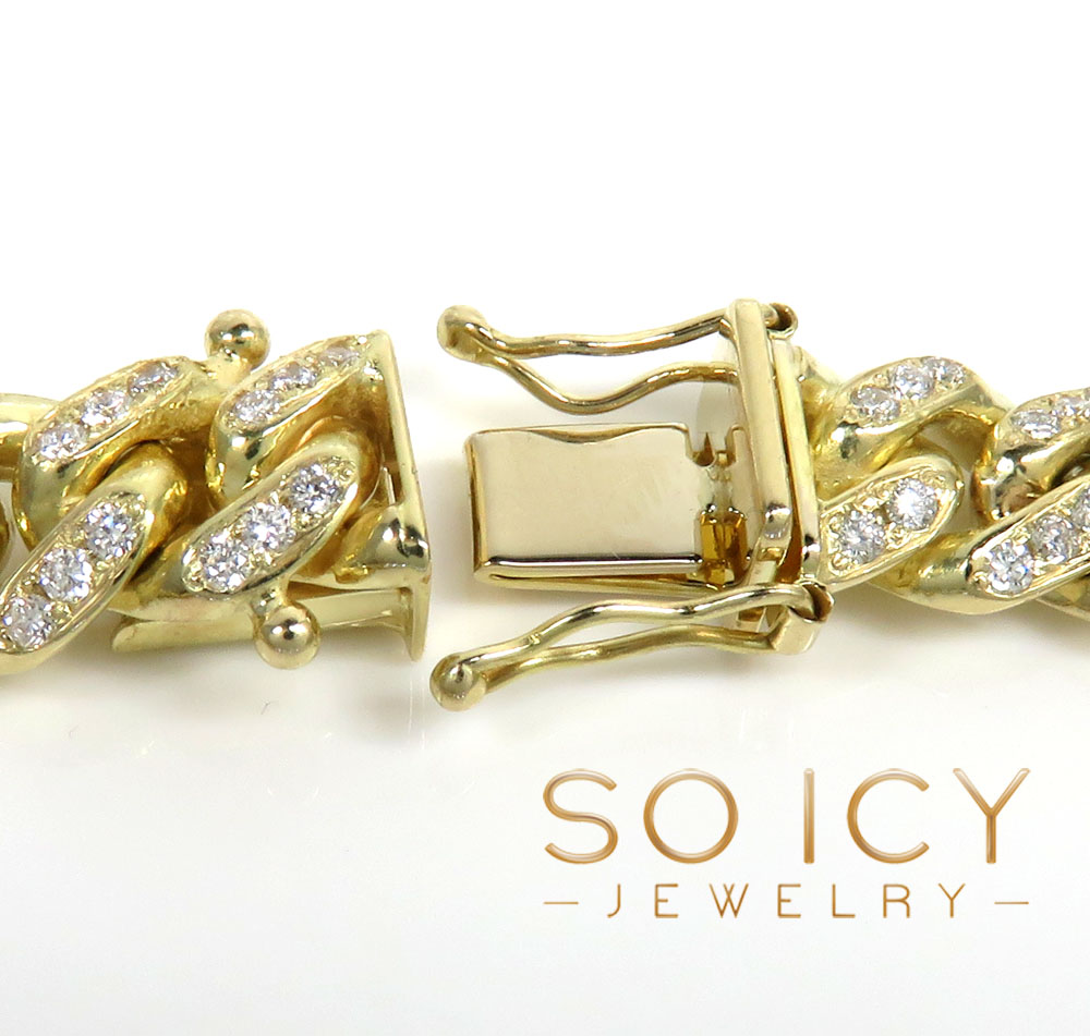 14k solid yellow gold diamond miami bracelet 7.50inch 8.20mm 3.00ct