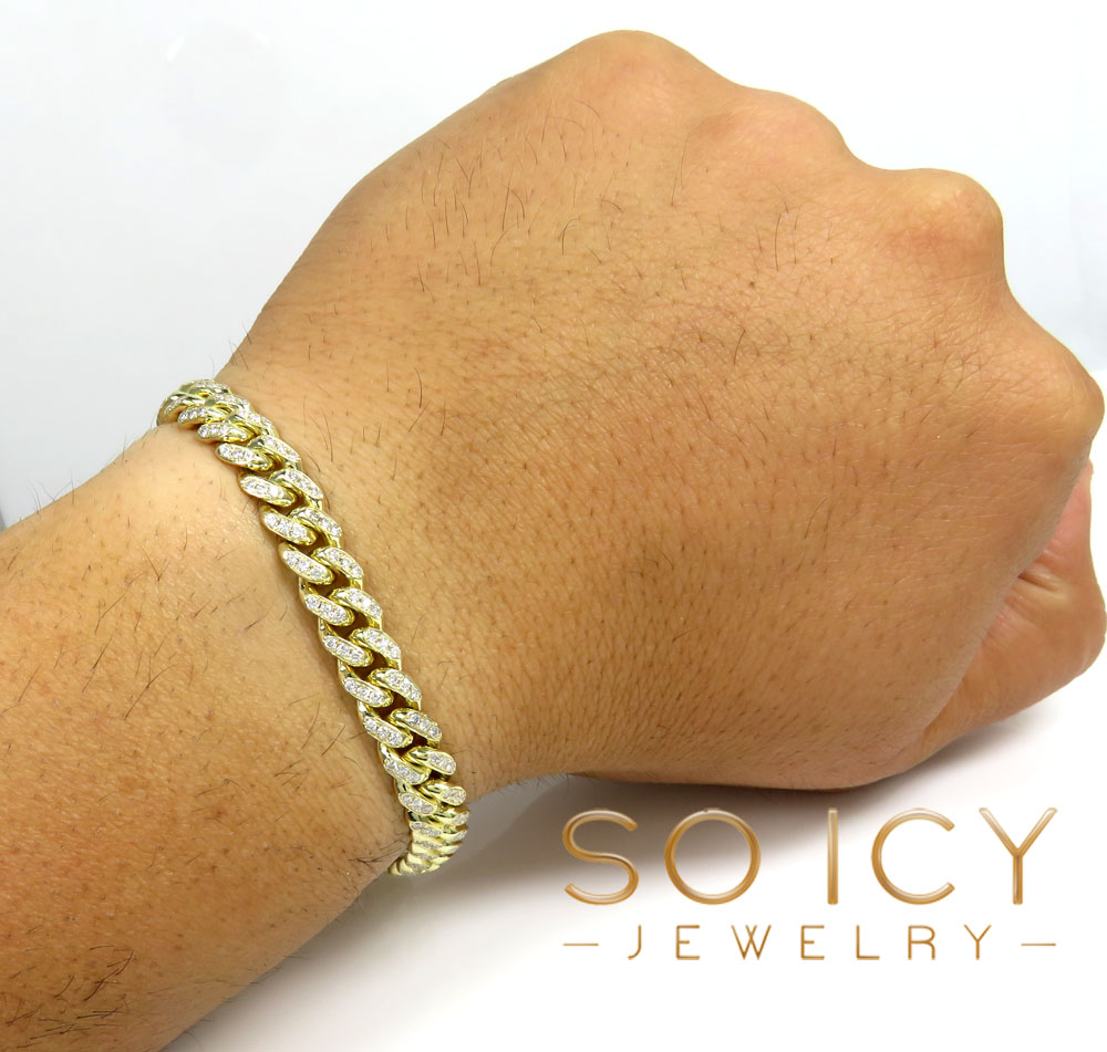 14k solid yellow gold diamond miami bracelet 7.50inch 8.20mm 3.00ct