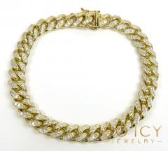 14k solid yellow gold diamond miami bracelet 7.50inch 8.20mm 3.00ct