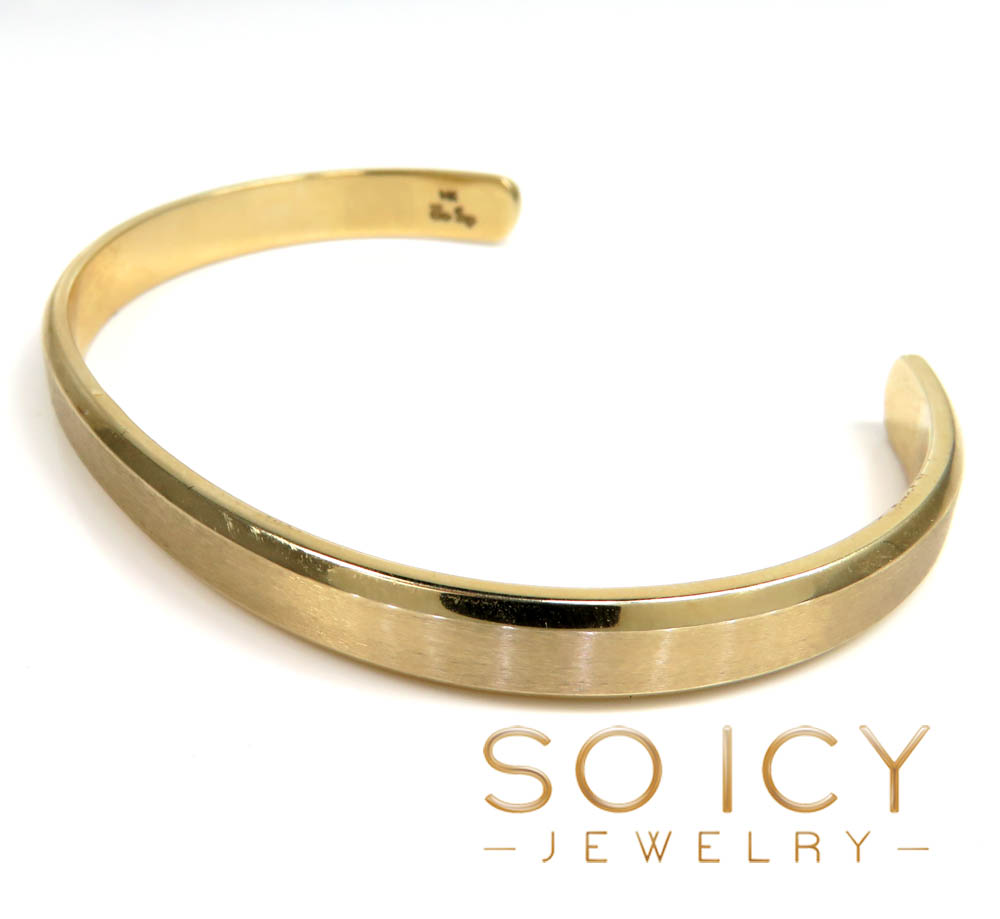 14k gold solid 6mm beveled edge cuff bangle bracelet - Image 2