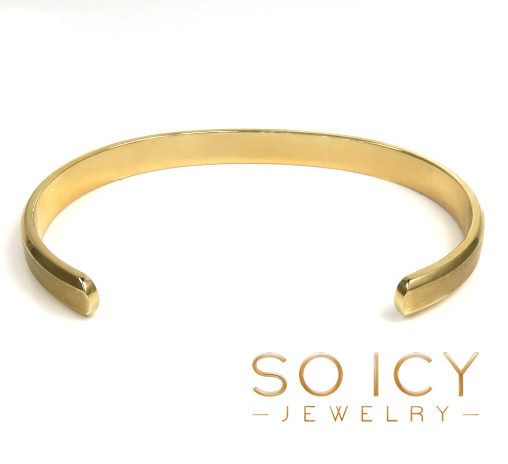 14k gold solid 6mm beveled edge cuff bangle bracelet - Image 3