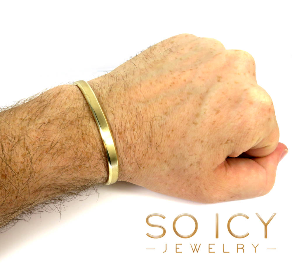 14k gold solid 6mm beveled edge cuff bangle bracelet - Image 5
