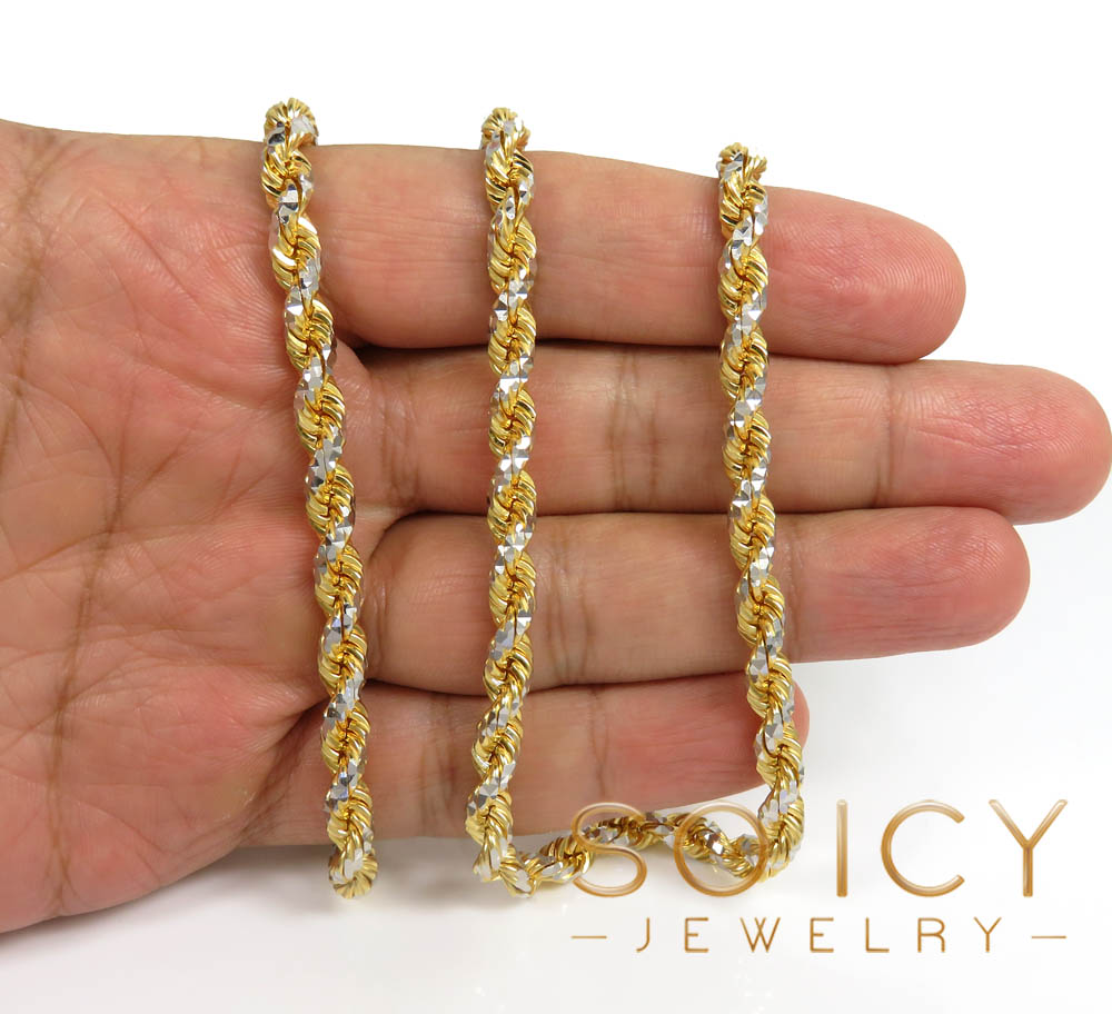 14k two tone gold prism cut rope chain 20-26