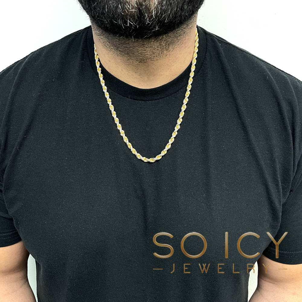 14k two tone gold prism cut rope chain 20-26