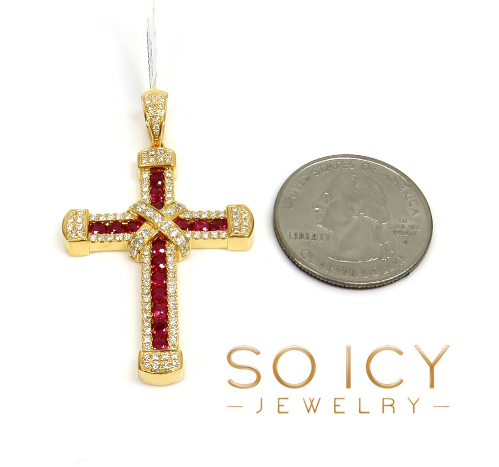 14k gold round diamond & sapphire large royalty cross 2.00ct - Image 2