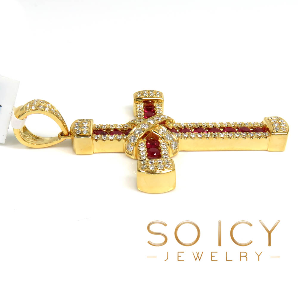 14k gold round diamond & sapphire large royalty cross 2.00ct 