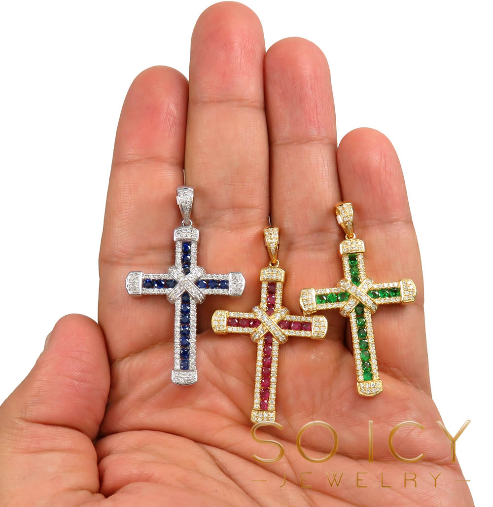 14k gold round diamond & sapphire large royalty cross 2.00ct - Image 5