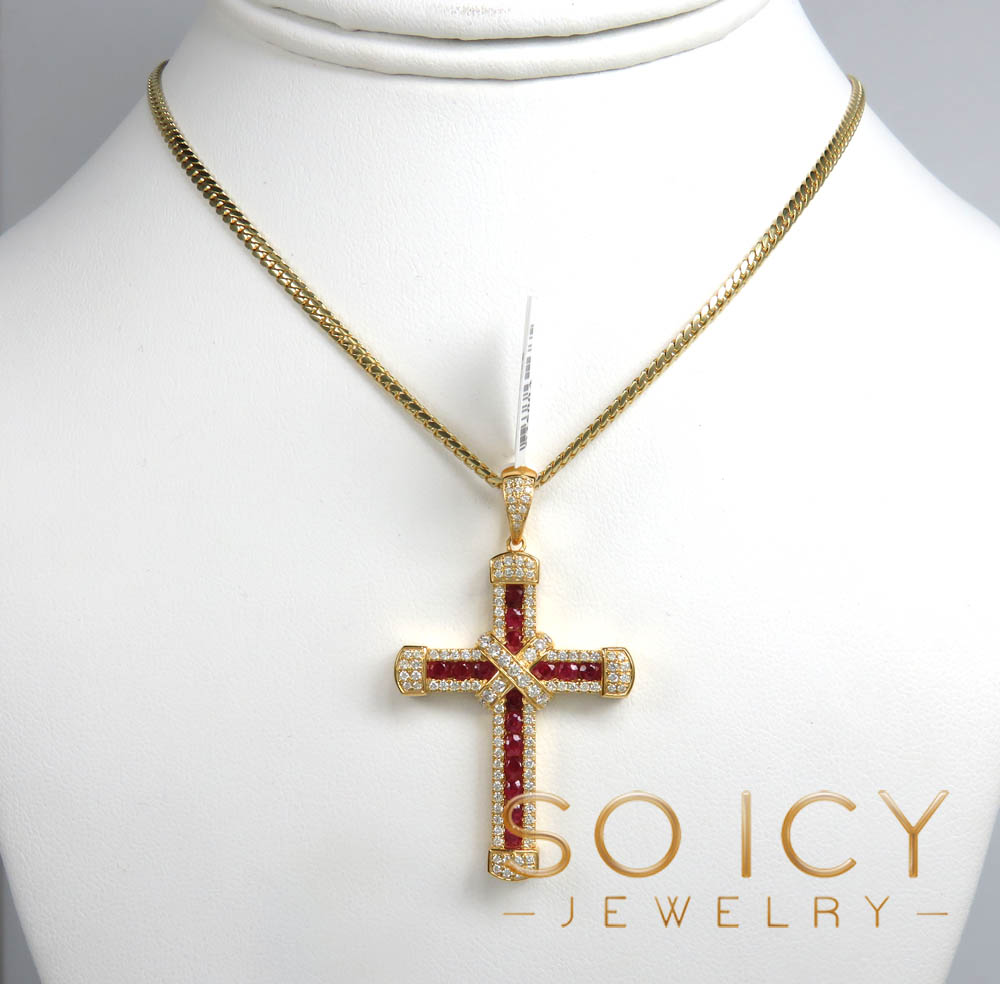 14k gold round diamond & sapphire large royalty cross 2.00ct 