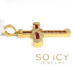 14k gold round diamond & sapphire large royalty cross 2.00ct 
