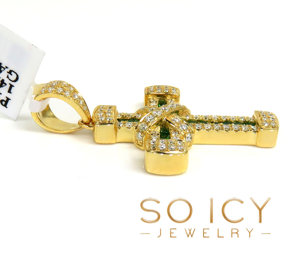 14k gold round diamond & sapphire small royalty cross 0.80ct 