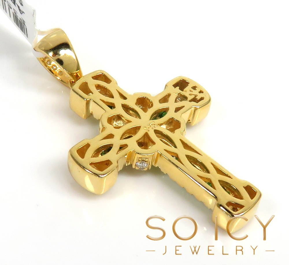 14k gold round diamond & sapphire small royalty cross 0.80ct 
