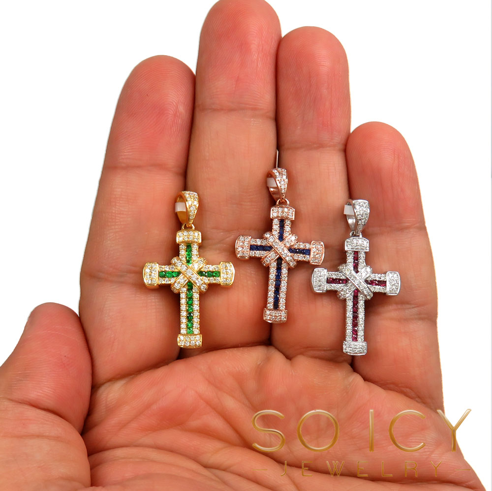 14k gold round diamond & sapphire small royalty cross 0.80ct  - Image 5