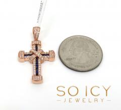 14k gold round diamond & sapphire small royalty cross 0.80ct 