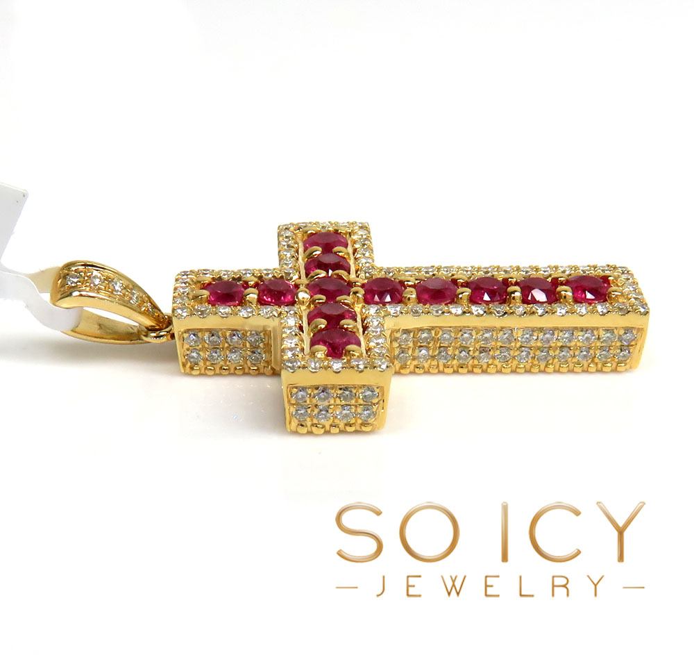 14k gold round diamond & sapphire small cross 2.05ct - Image 3