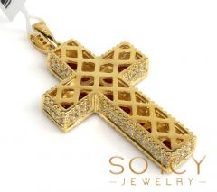 14k gold round diamond & sapphire small cross 2.05ct