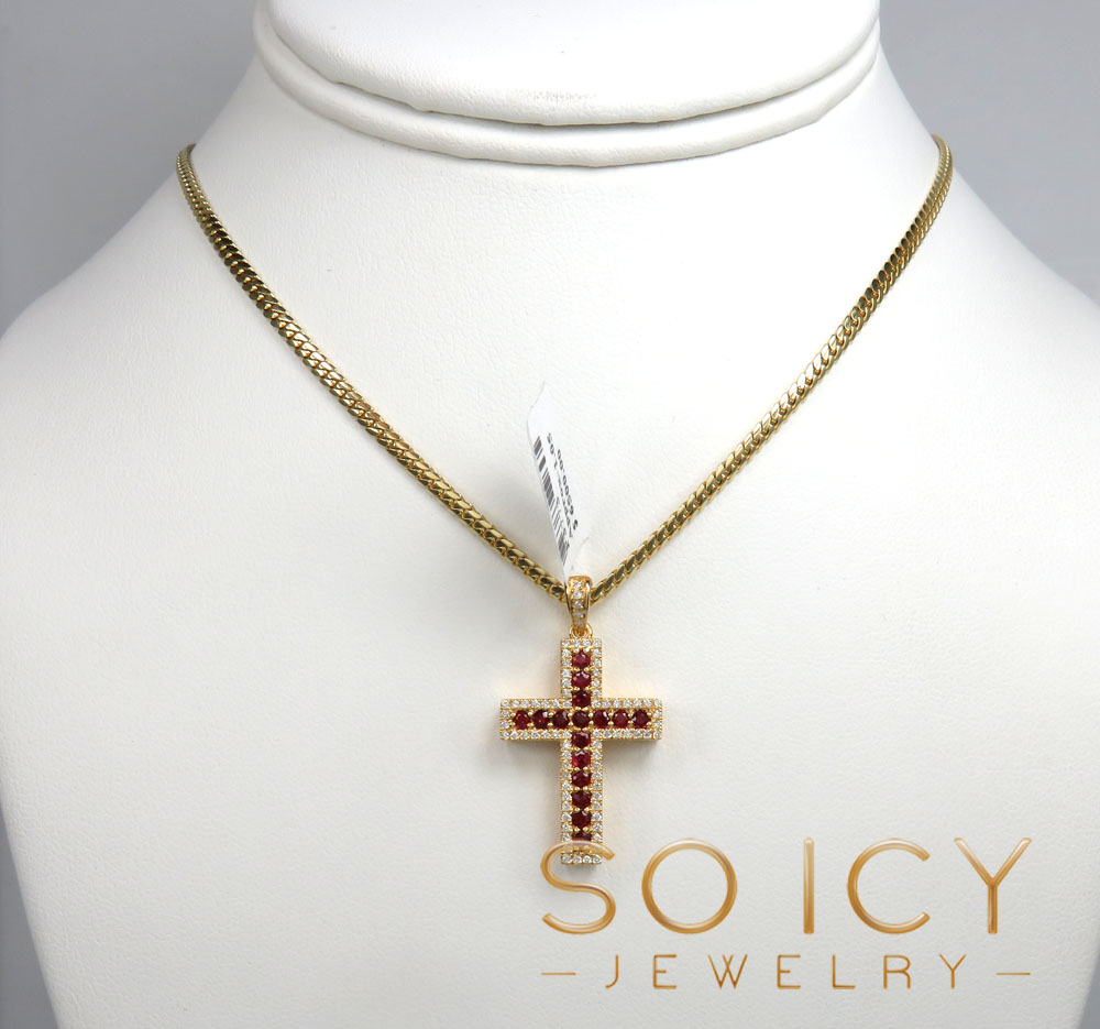 14k gold round diamond & sapphire small cross 1.05ct