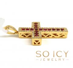 14k gold round diamond & sapphire small cross 1.05ct