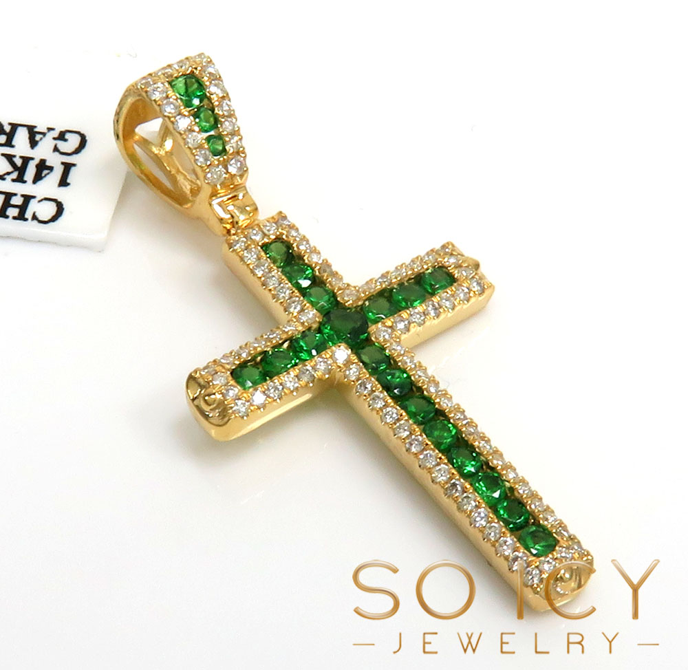 14k gold round diamond & sapphire small cross 0.92ct 