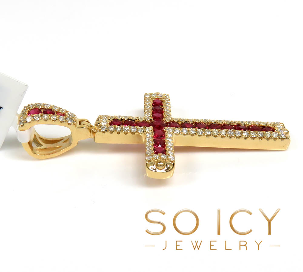 14k gold round diamond & sapphire small cross 0.92ct 