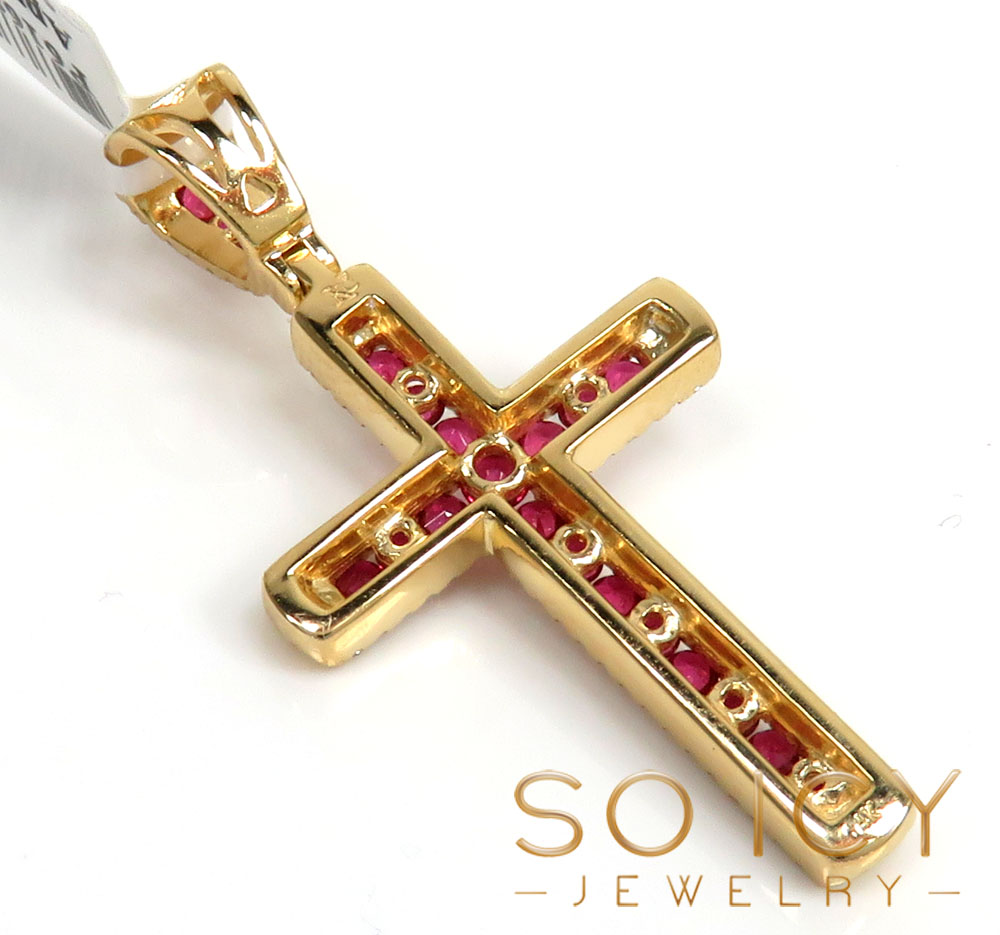 14k gold round diamond & sapphire small cross 0.92ct 