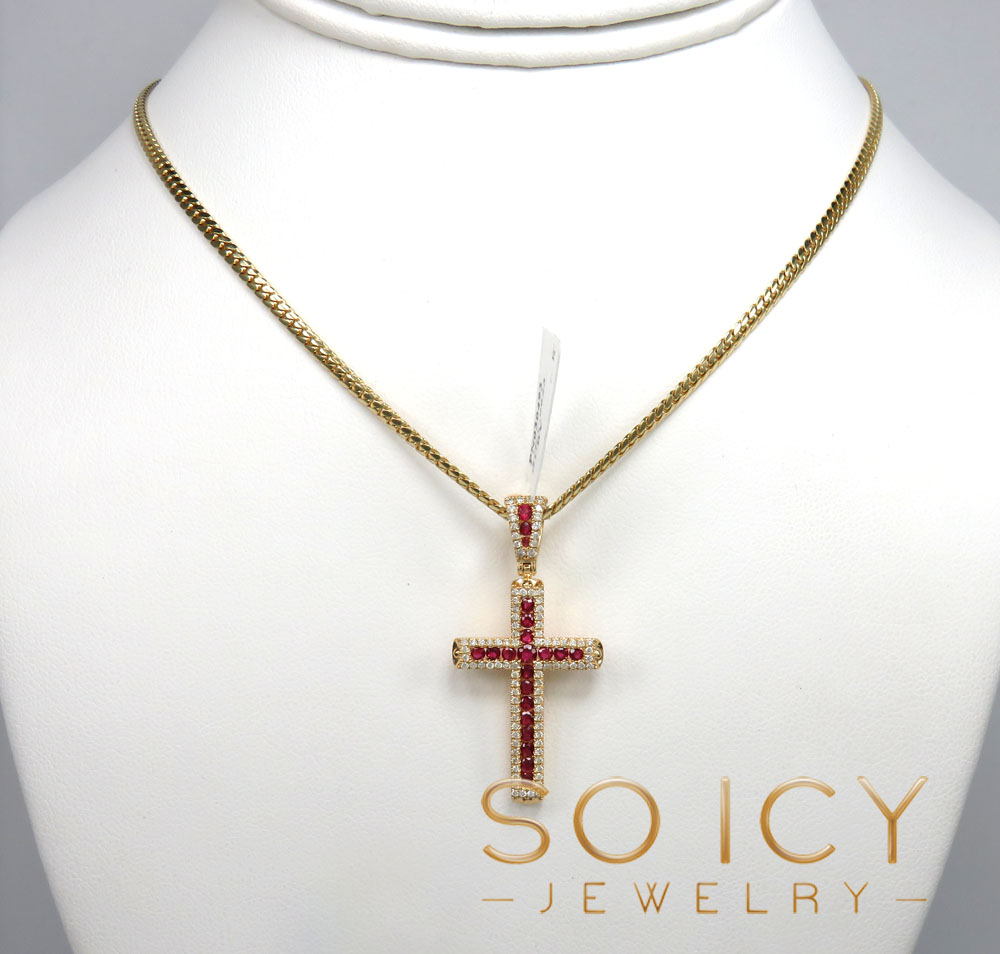 14k gold round diamond & sapphire small cross 0.92ct 