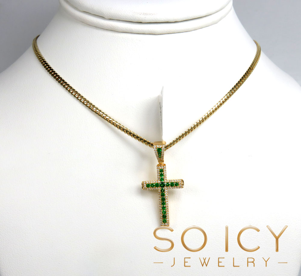 14k gold round diamond & sapphire small cross 0.92ct 
