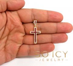 14k gold round diamond & sapphire small cross 0.92ct 