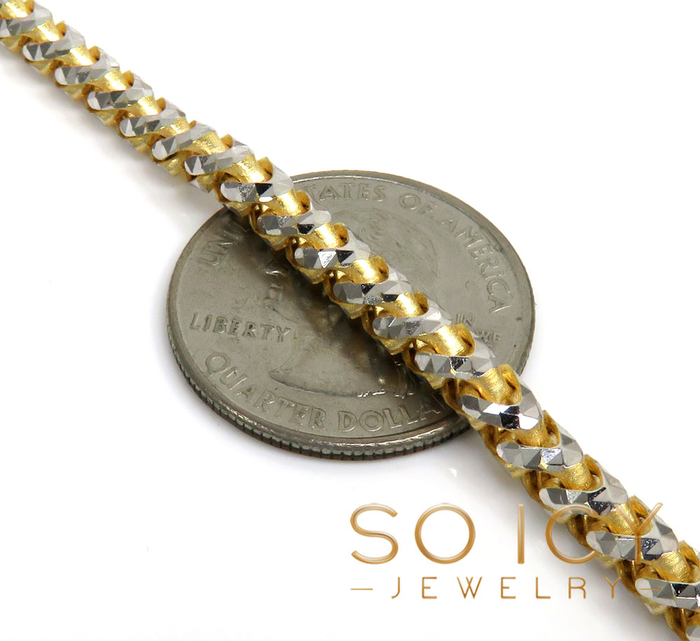 14k two tone gold prism cut semi-hollow franco chain 18-24