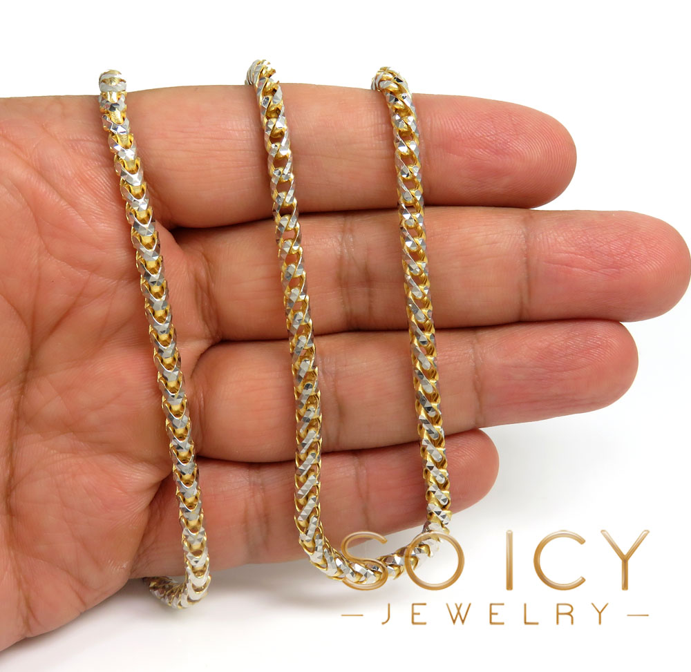 14k two tone gold prism cut semi-hollow franco chain 18-24