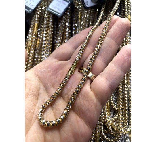 14k two tone gold prism cut semi-hollow franco chain 18-24