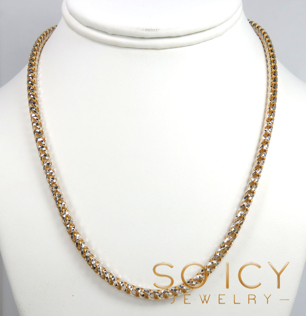 14k two tone gold prism cut semi-hollow franco chain 18-24