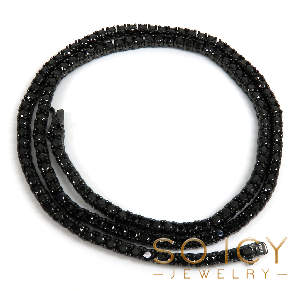 925 black sterling silver 5 pointer cz tennis chain 3.50mm 18-30