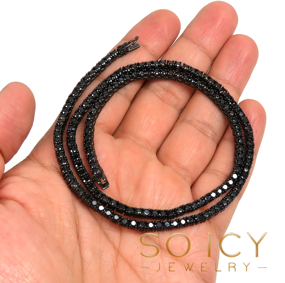 925 black sterling silver 5 pointer cz tennis chain 3.50mm 18-30