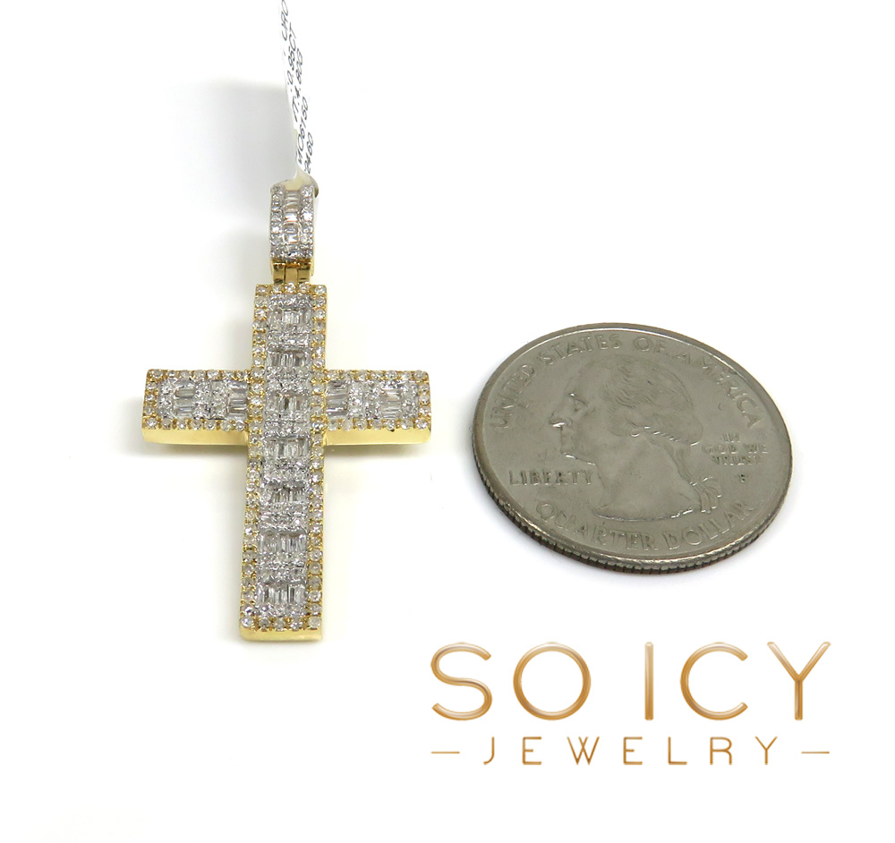 14k yellow gold baguette diamond medium  cross 0.95ct - Image 2