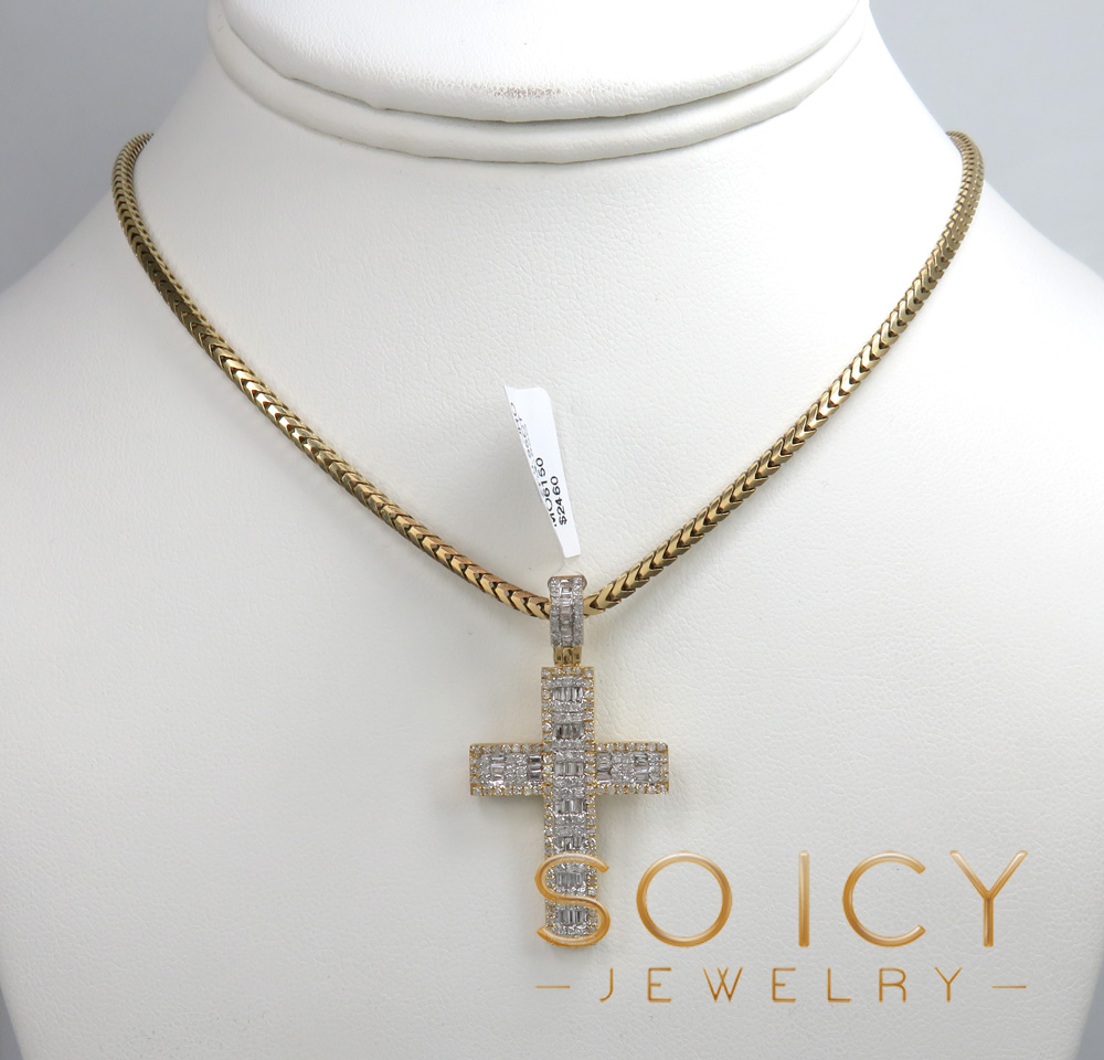 14k yellow gold baguette diamond medium  cross 0.95ct - Image 6