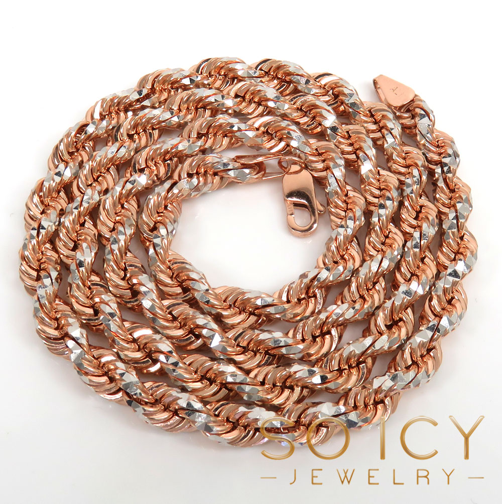 10k rose two tone gold prism cut rope chain 20-26