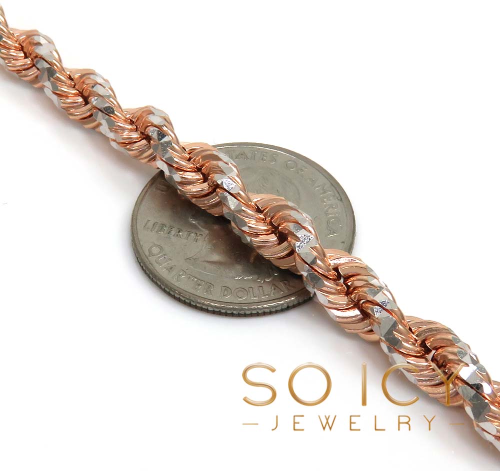 TGDJ 10K Solid Rose Gold 3mm Men's Diamond Cut Rope Chain Necklace 20 -  30 (20.0)