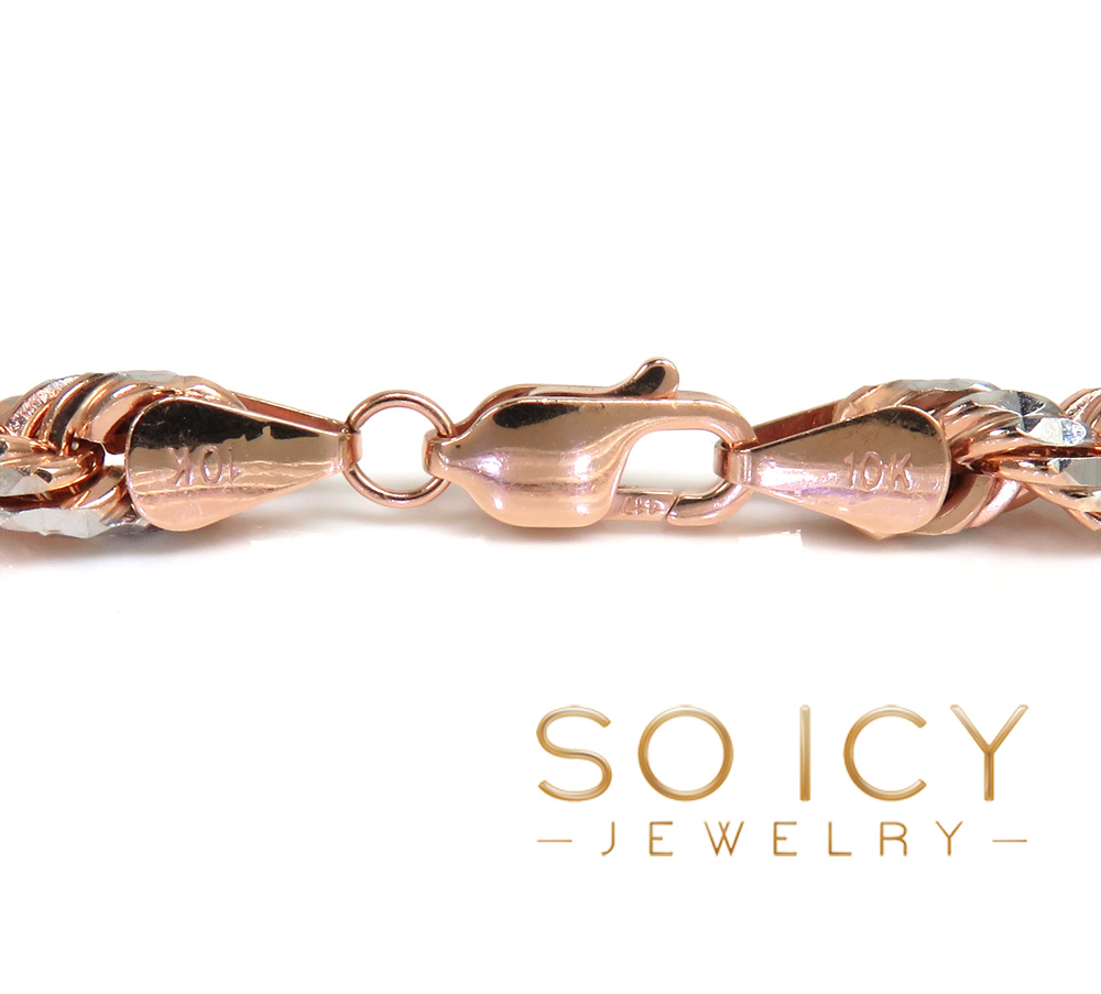 10k rose two tone gold prism cut rope chain 20-26