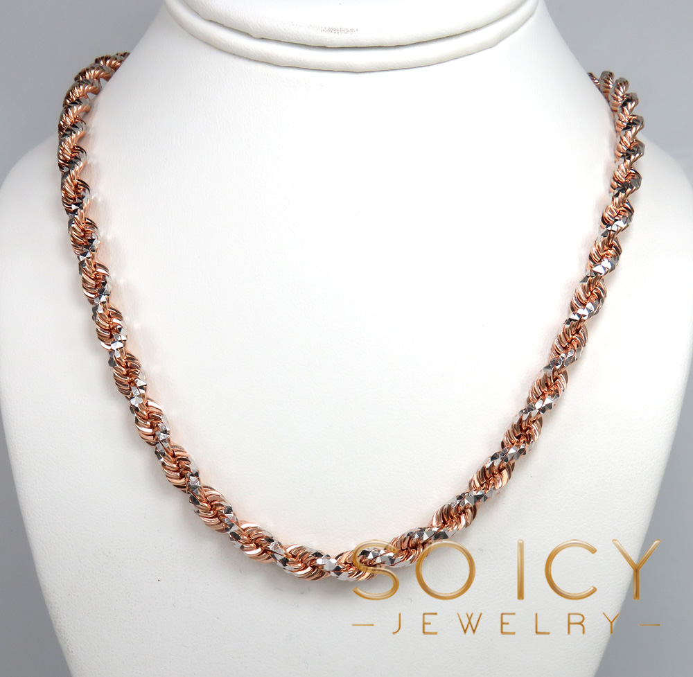 10k rose two tone gold prism cut rope chain 20-26