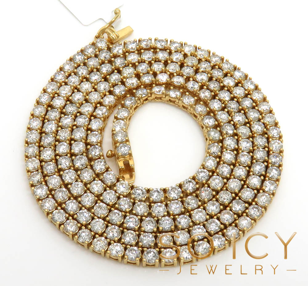 14k yellow gold round 8 pointer diamond tennis chain 18-26