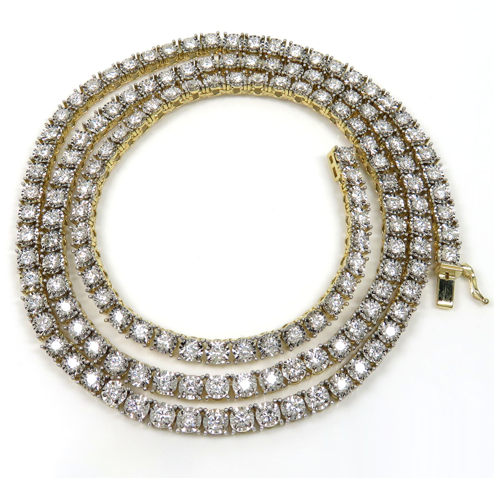 14k yellow gold round 7 pointer lab grown diamonds illusion tennis chain 4.50mm 8.50ct 16-26