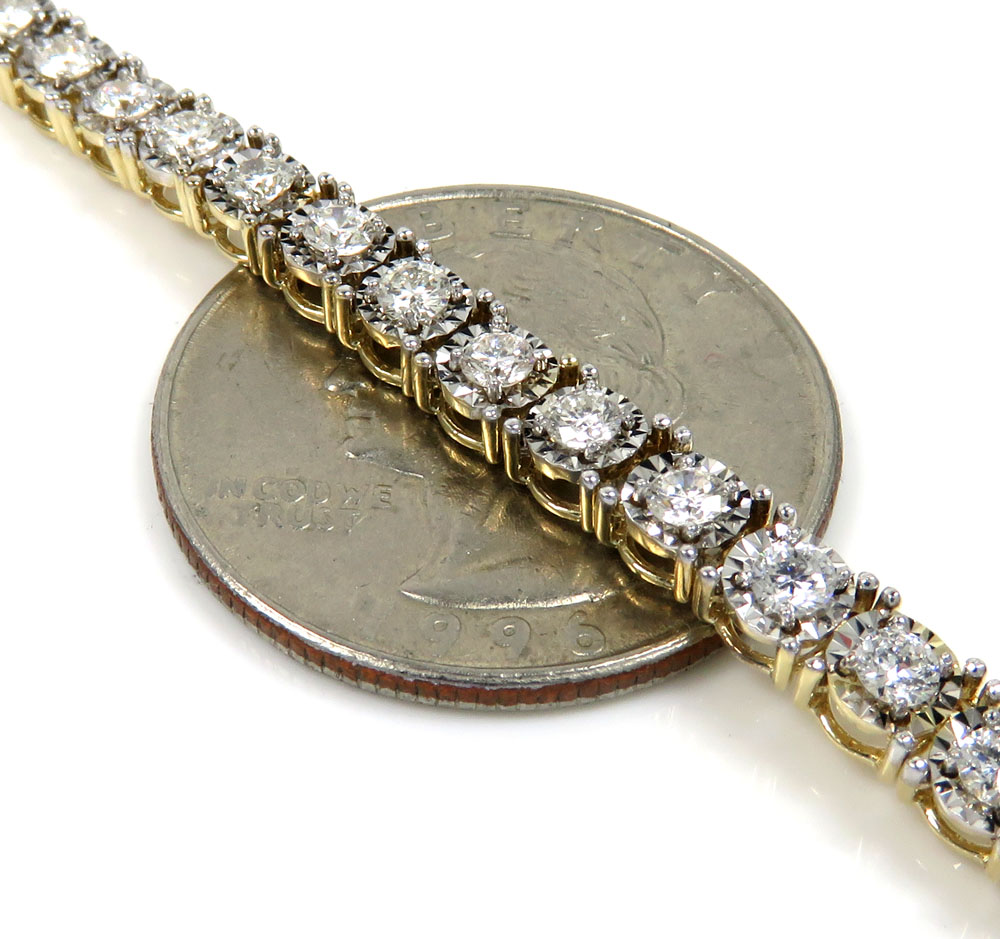 14k yellow gold round 7 pointer lab grown diamonds illusion tennis chain 4.50mm 8.50ct 16-26