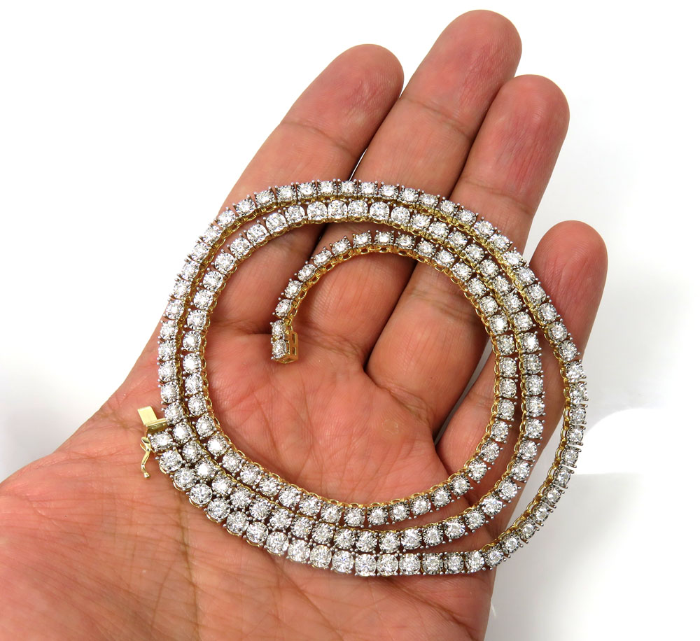 14k yellow gold round 7 pointer lab grown diamonds illusion tennis chain 4.50mm 8.50ct 16-26