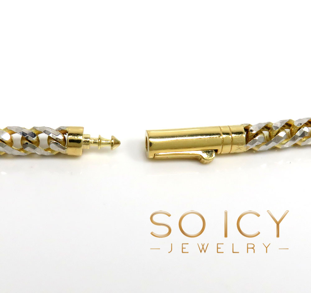 14k two tone gold prism cut semi-hollow franco chain 18-22