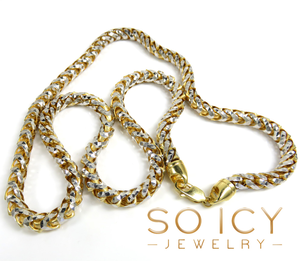 14k two tone gold prism cut semi-hollow franco chain 18-24