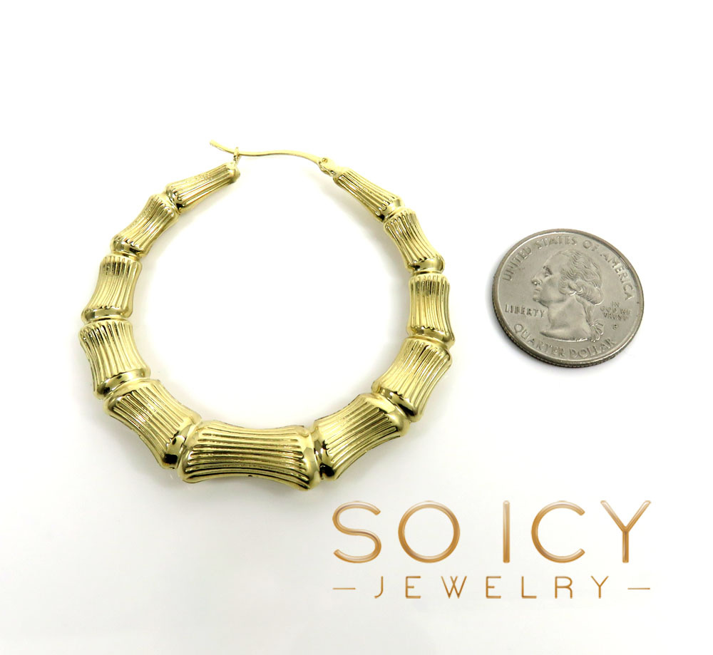 14k yellow gold xl hollow bamboo hoop earrings
