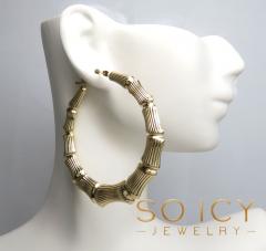 14k yellow gold xl hollow bamboo hoop earrings