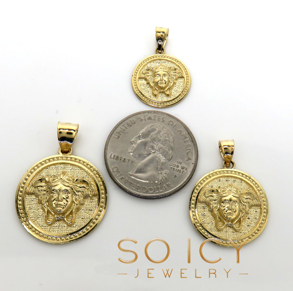 10k yellow gold small-large round medusa head pendant 