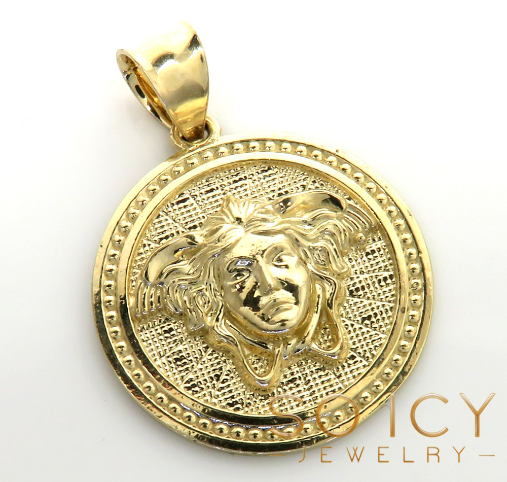 10k yellow gold small-large round medusa head pendant 